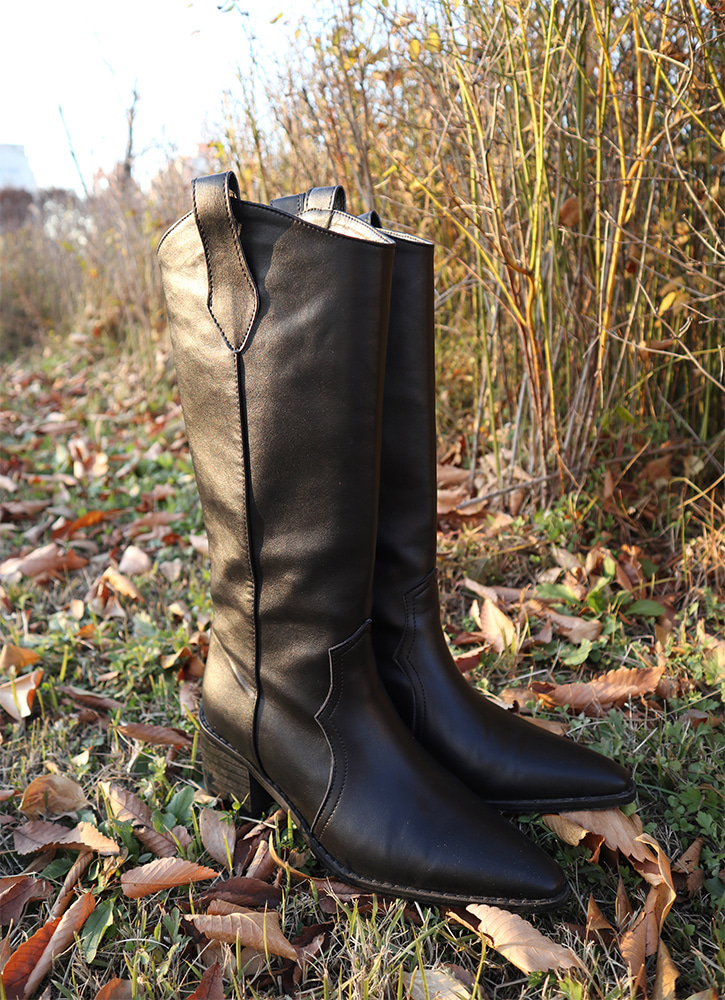 simple western long boots (black)