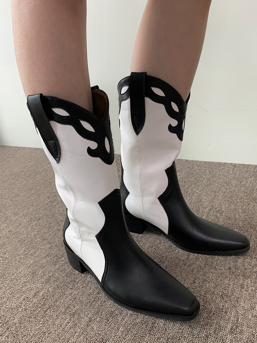 black&amp;ivory western boots