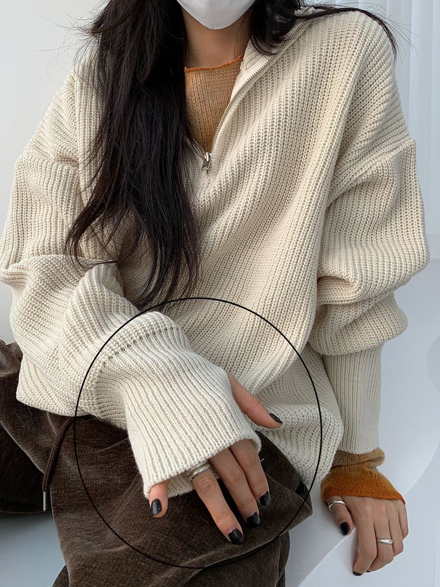 Hand-warmer zip up knit (3color) *유니섹스