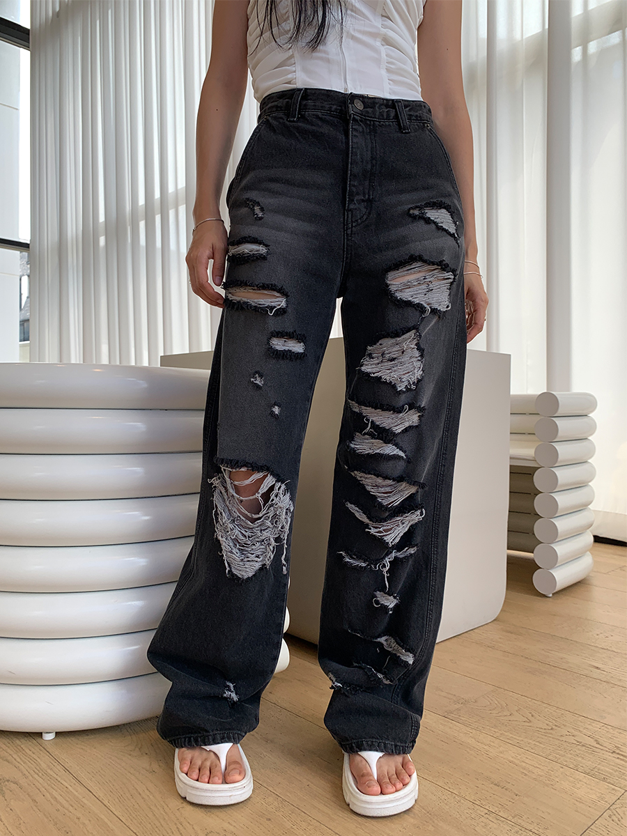 [BEST] Random damaged jeans BLACK.ver